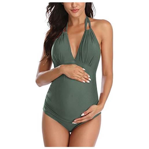 EastElegant costumi da bagno premaman un pezzo v-collo gravidanza costumi da bagno halter bikini premaman, army green, xs