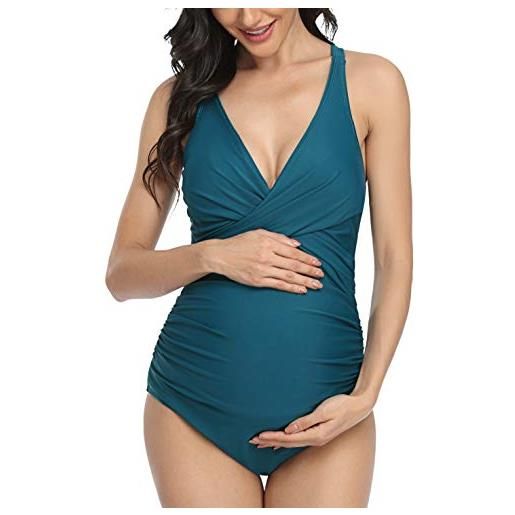 EastElegant costume da bagno premaman un pezzo pregancy anteriore croce costume da bagno con spalline adjuatable - blu pavone - s