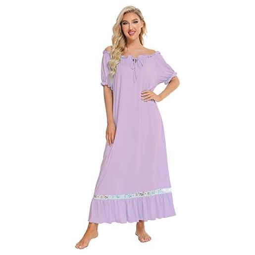 Camicia Da Notte Lunga Vittoriana, In Cotone Morbido, Con Pizzo E Tasche, Per Donna, Fantasia Floreale