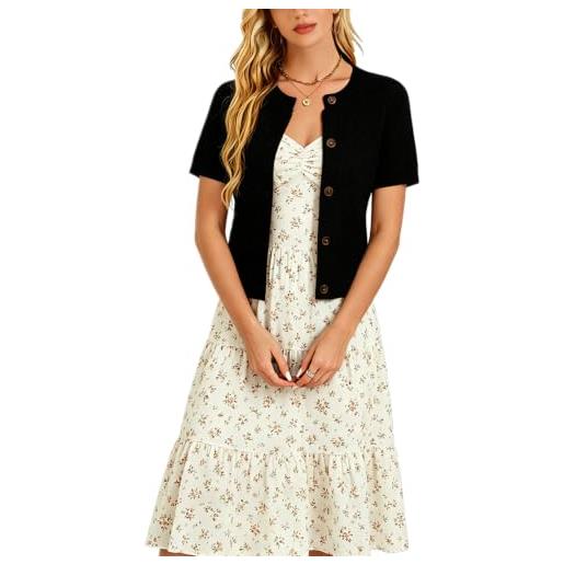 Enjyam donna bolero uncinetto maniche corte chiusura a bottoni cardigan elegante estivo-bianco/s