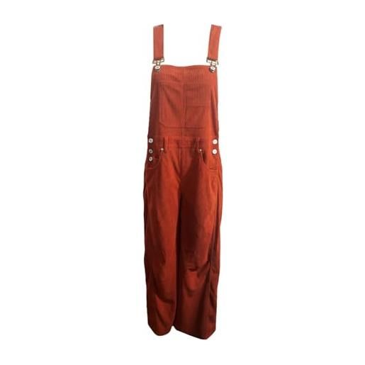 Generisch salopette da donna, oversize, pantaloni a coste, lunghi e larghi, con spalline regolabili e tasche, colore: arancione. , m