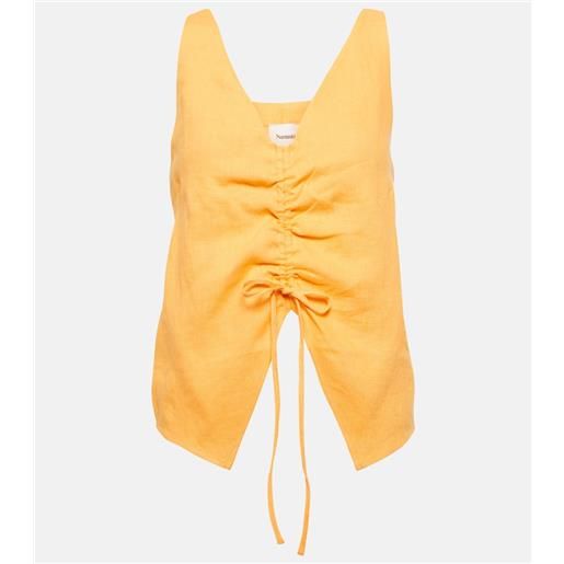 Nanushka top in lino con ruches