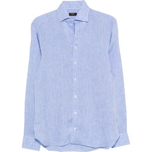 Barba giacca-camicia button-down in lino - blu