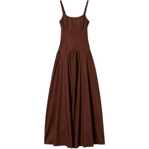 TWINSET abito lungo in popeline con arricciature - marrone
