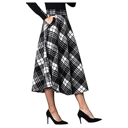 IDEALSANXUN felpa da donna plaid wool in vita elasticizzata, linea a-line pleated tartan long skirts, rosso polpaccio, m
