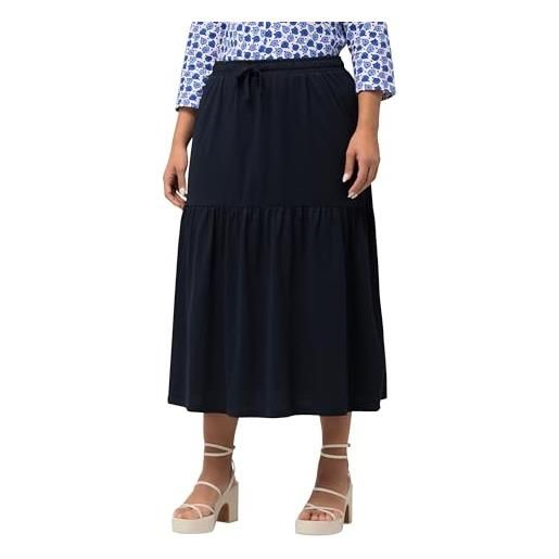 Ulla Popken womenswear plus size curvy elastico in vita balza pannello gonna jersey 829068, marina. , 20-52