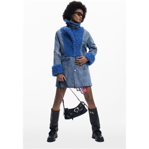Desigual, cappotto ibrido in denim, donna, cotone, nero, xl
