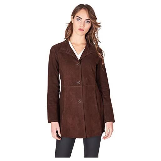 D'Arienzo trench in pelle donna scamosciato testa di moro sfoderato cappottino vera pelle cora xl/testa di moro
