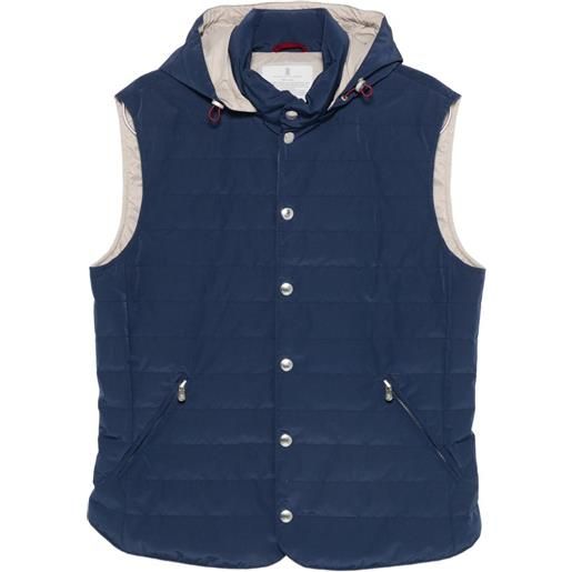 Brunello Cucinelli gilet imbottito con cappuccio - blu