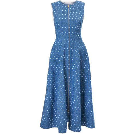 Carolina Herrera abito midi denim svasato a pois - blu