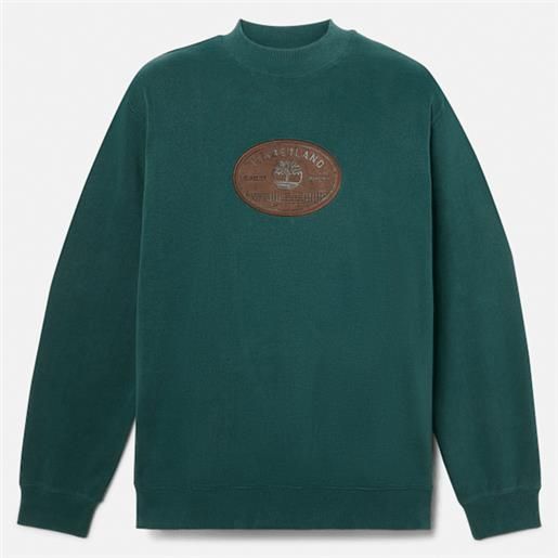 Timberland - felpa con targhetta in pelle da uomo in verde scuro, uomo, verde, taglia: l