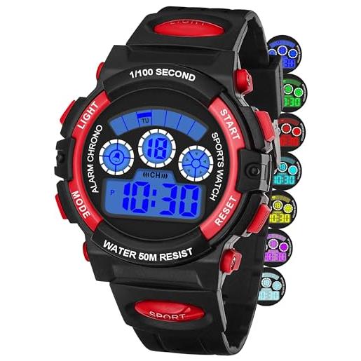 TONSHEN Uomo Sport Militare Tattica Orologio 50M Impermeabile Multifunzionale Elettronica LED Digitale Semplice Plastica Gomma Orologi da Polso (Camo