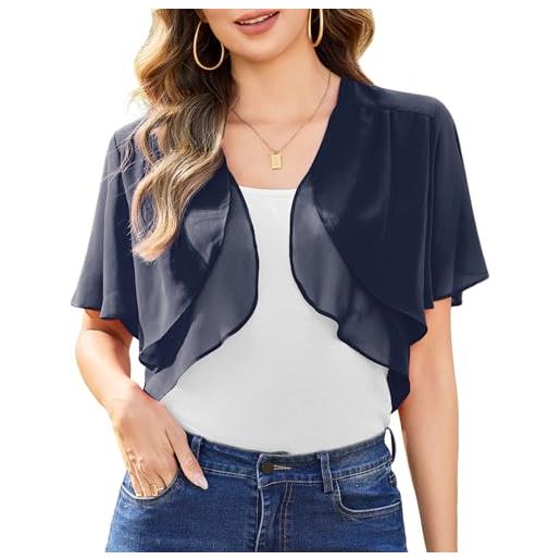 Aottori coprispalle donna chiffon bolero elegante maniche corte cardigan corto estivo bolerino leggero shrug aperto primavera per cerimonia festiva blu navy s