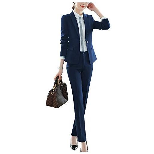 ShiFan tailleur donna elegante cappotto ufficio business blazer top corto ol giacca da abito blu 2 s