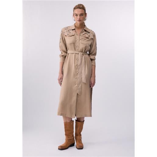Liu jo abito lungo con ricami gioiello, beige chiaro