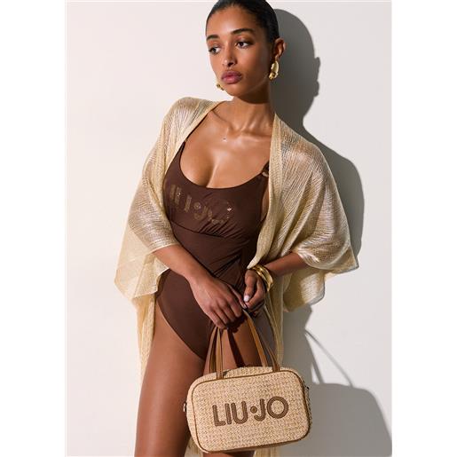 Liu jo borsa bowling media in rafia, beige