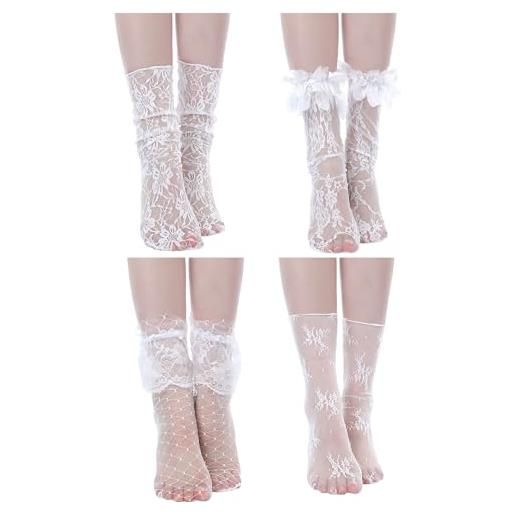 Calze Alte Donna Con Nodo A Fiocco E Fascia In Pizzo Siliconato | Accessorio Sexy Per Feste, Cosplay E Abiti Da Ballo
