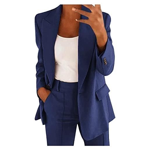 Completo Elegante Due Pezzi Da Donna - Top Maniche Lunghe E Pantaloni A Gamba Larga, Casual Lavoro, Taglie Forti