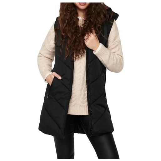 JDY gilet invernale lungo imbottito senza maniche con cappuccio e zip, skylar, colore: blu, taglia: xl