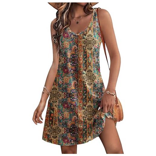 Hotouch abito estivo da donna abiti casual da signora con tasche senza maniche scollo a v prendisole mini abito da spiaggia spalline sottili, blu-viola. , l