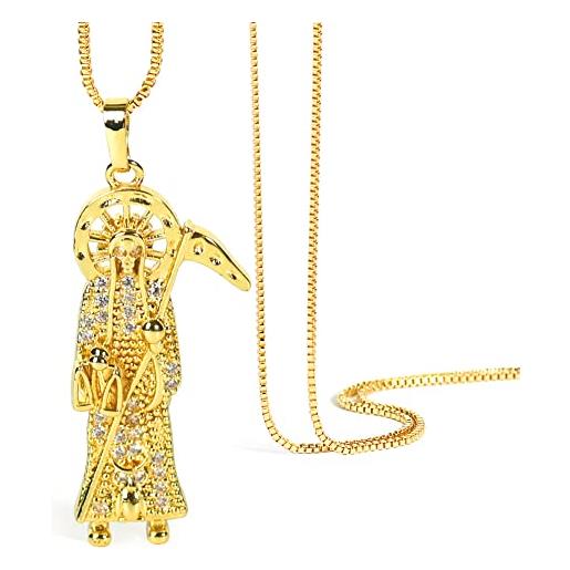 Collana con teschio mietitore in argento Sterling 925, ciondolo a forma di gufo e Babbo Muerte con cristallo curativo nero, per Halloween, gotico, mietitore, regalo per donne e uomini, catena da 50,8