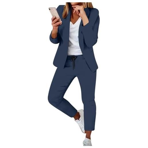 Generisch casual business outfit da donna, abito da lavoro, slim fit, da ufficio, con risvolto, a maniche lunghe, con elastico in vita, pantaloni con tasche, per il tempo libero, casual, pantaloni