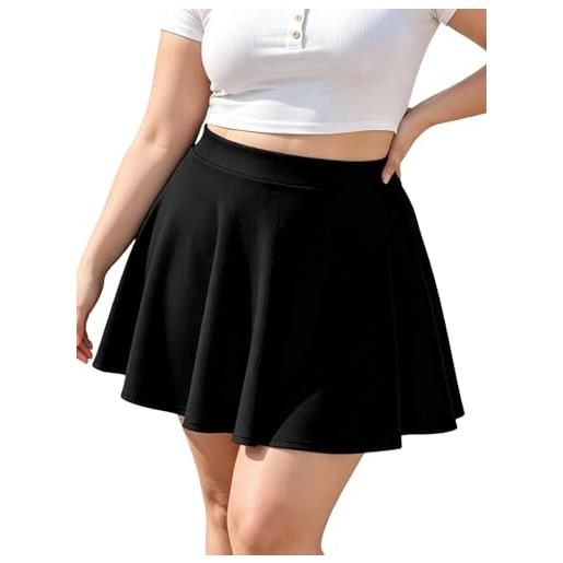 Moon Wood donna gonna corta base mini gonna elastico vita alta plissettata gonne eleganti pull on skirts taglie forti nero l