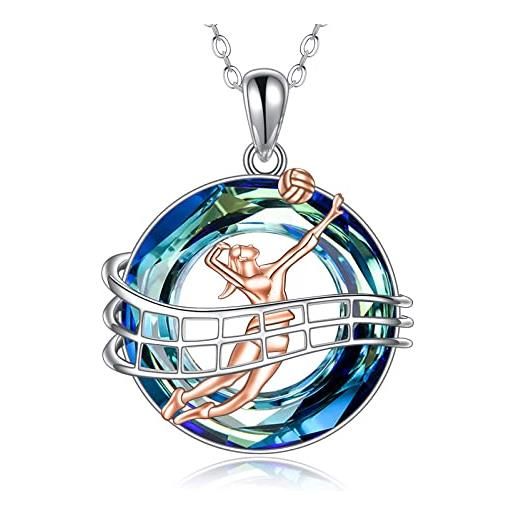 JERWLI Collana Pallavolo Argento 925: Ciondolo Con Palla E Cuori, Regalo Per Ragazze
