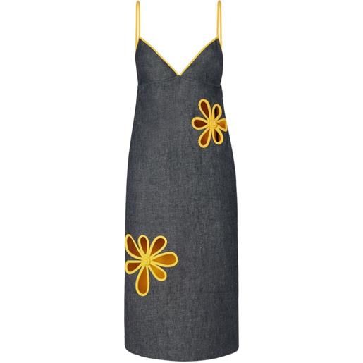 FENDI abito midi con applicazioni floreali - blu