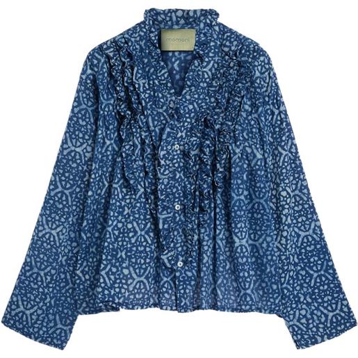MOMONÌ ruffled print shirt - blu