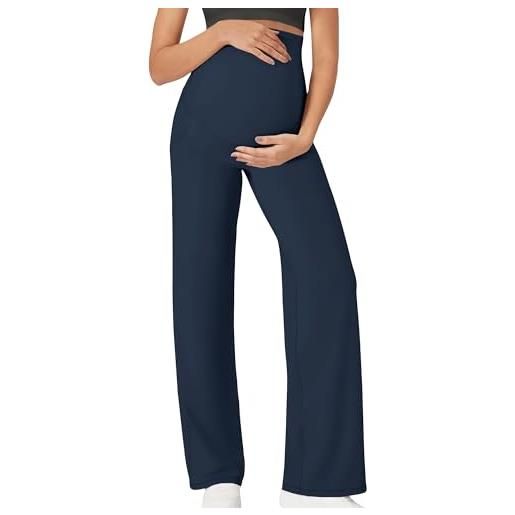 FEOYA leggings premaman con tasche, pantaloni gravidanza vita alta supporto, gamba larga yoga palestra, elasticizzati per donna in gravidanza s-xl