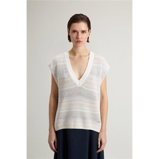 Woolrich donna maglia smanicata in misto cotone con scollo a v bianco taglia xs