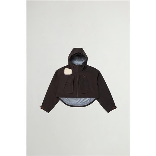 Woolrich unisex giacca impermeabile in tessuto a tre strati riciclato gore-tex grigio taglia xxs