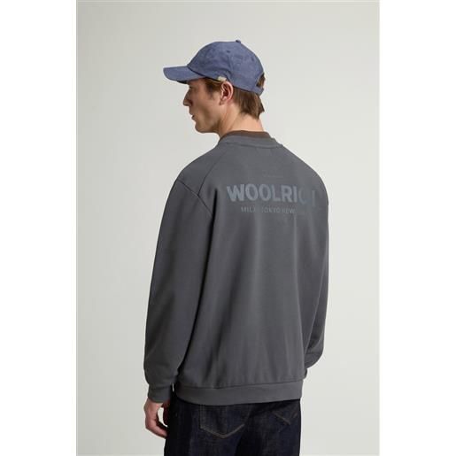 Woolrich uomo felpa girocollo in puro cotone con macro logo sul retro grigio taglia s