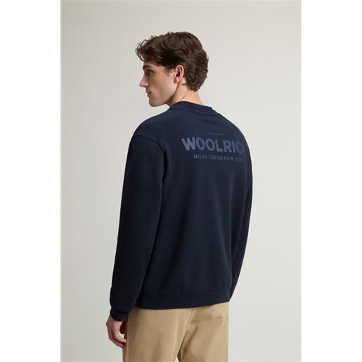 Woolrich uomo felpa girocollo in puro cotone con macro logo sul retro blu taglia s