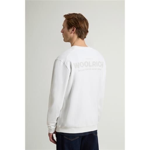 Woolrich uomo felpa girocollo in puro cotone con macro logo sul retro bianco taglia s