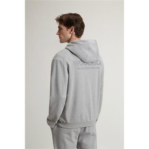 Woolrich uomo felpa con cappuccio in puro cotone con macro logo sul retro grigio taglia s