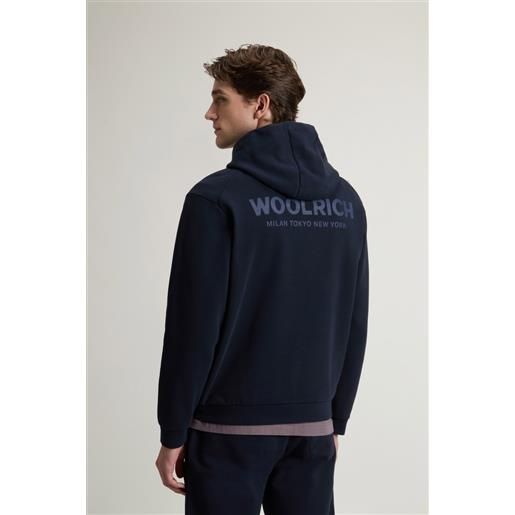 Woolrich uomo felpa con cappuccio in puro cotone con macro logo sul retro blu taglia s