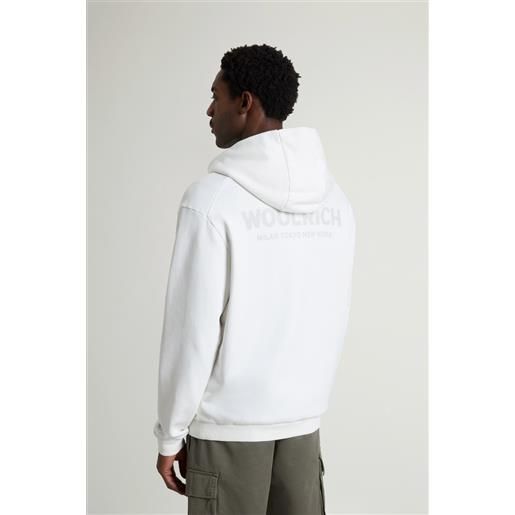 Woolrich uomo felpa con cappuccio in puro cotone con macro logo sul retro bianco taglia s