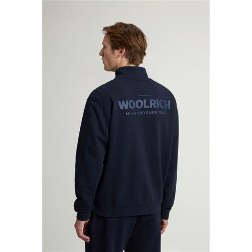 Woolrich uomo felpa full-zip in puro cotone con macro logo sul retro blu taglia s
