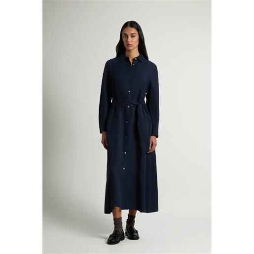Woolrich donna vestito chemisier in misto lino con cintura blu taglia xs