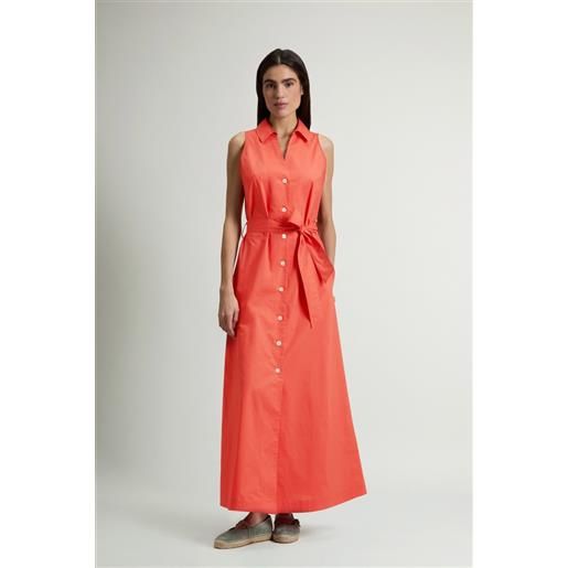 Woolrich donna vestito chemisier in popeline di puro cotone con cintura rosso taglia xs