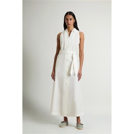 Woolrich donna vestito chemisier in popeline di puro cotone con cintura bianco taglia l