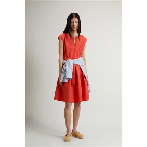 Woolrich donna vestito in popeline di puro cotone con cintura rosso taglia m