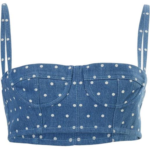Carolina Herrera top crop denim a pois in stile corsetto - blu
