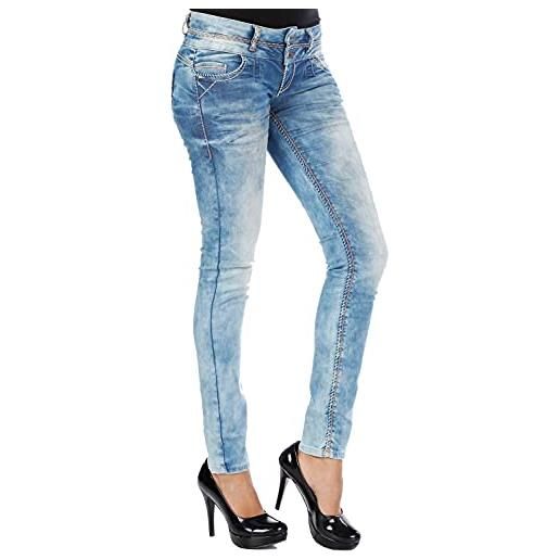 Cipo & Baxx jeans da donna - jeans da donna con look usato e stile destroyed, pantaloni alla moda con toppe, borchie e dettagli decorativi, blu cbw-0347a, 26w x 30l