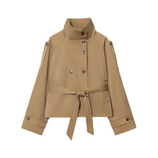 Generico trench corto da donna con cintura doppiopetto giacca corta stile autunnale con collo alto