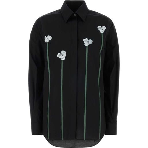 Moschino camicia semi trasparente con applicazione a fiori - nero