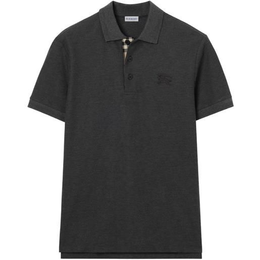 Burberry polo in cotone con ricamo logo - grigio