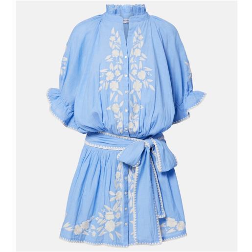 Juliet Dunn abito corto in chambray di cotone con ricamo